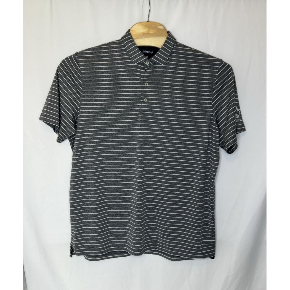 johnnie-O Men's Size XL Polo Heather Gray‎ & White Striped Golf Polo with Logo